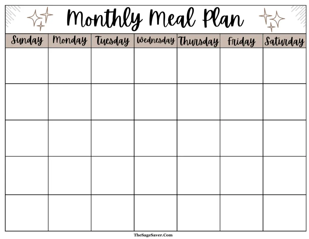 monthly meal plan sheet